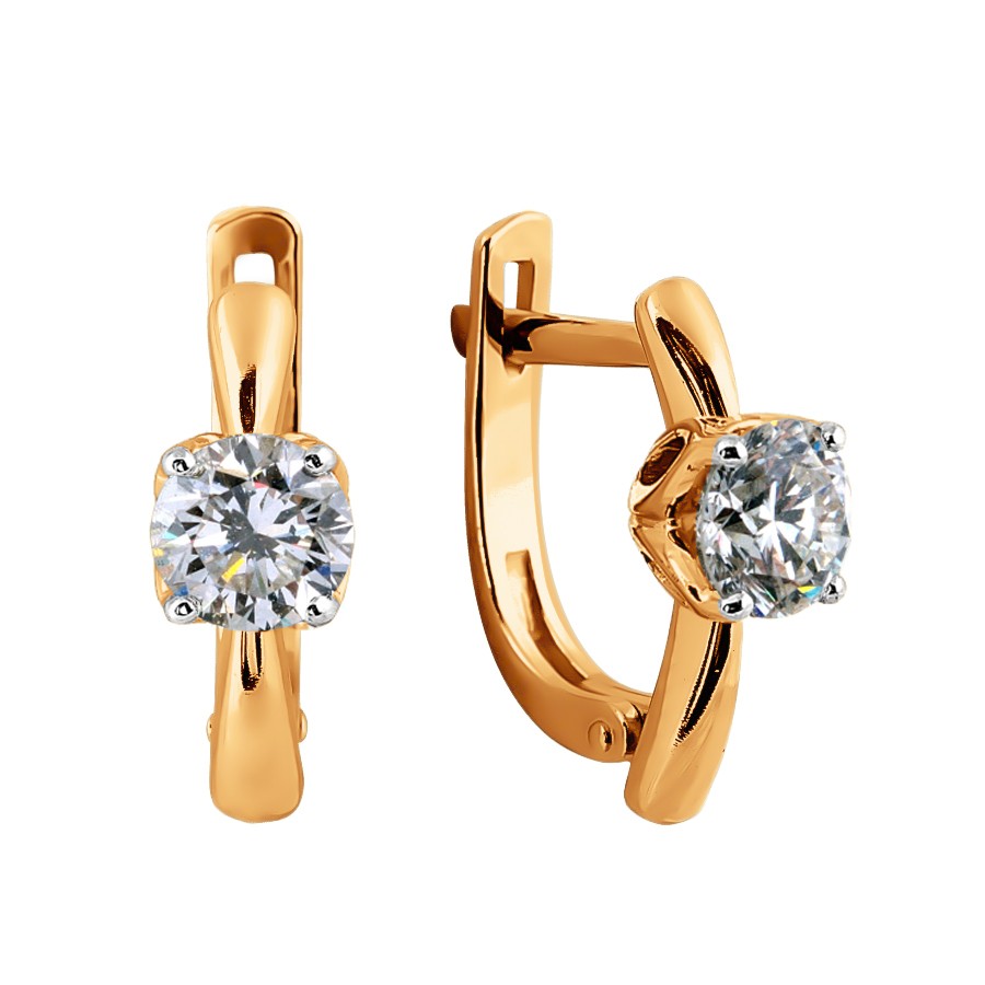 Серьги из красного золота 585 с бриллиантом 0,3 ct