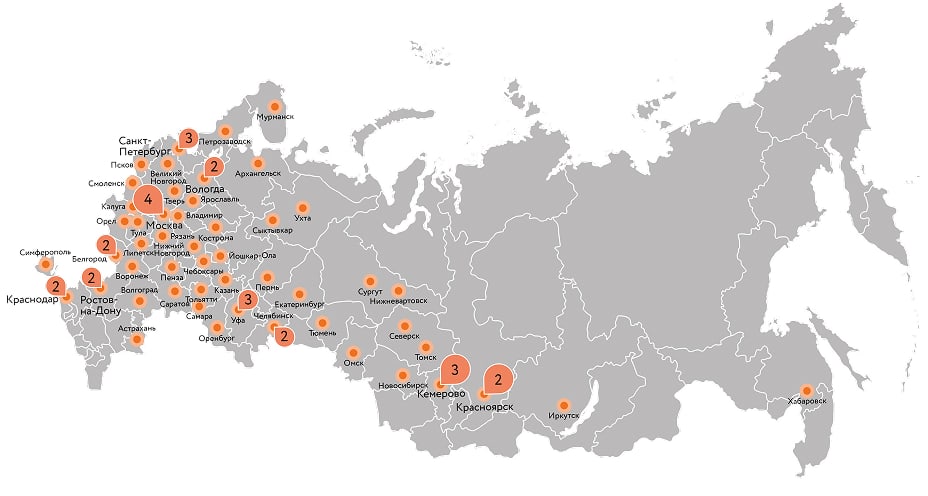 География салонов KARATOV